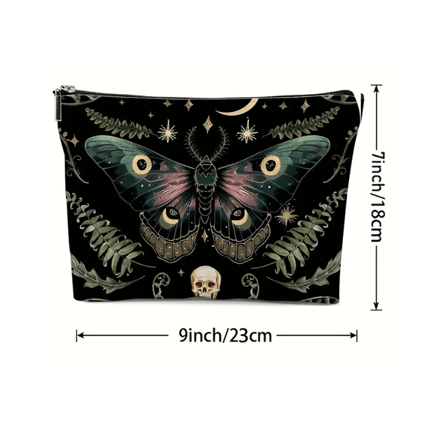 Mystical Moth & Skull Makeup Bag