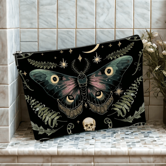 Mystical Moth & Skull Makeup Bag