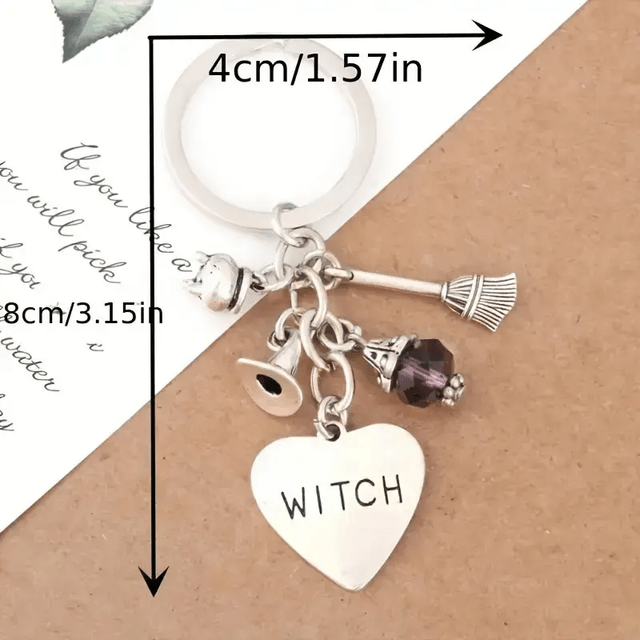 Witch Charm Keyring – Heart Pendant with Magical Charms