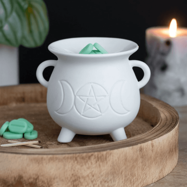 White Triple Moon Cauldron Oil Burner