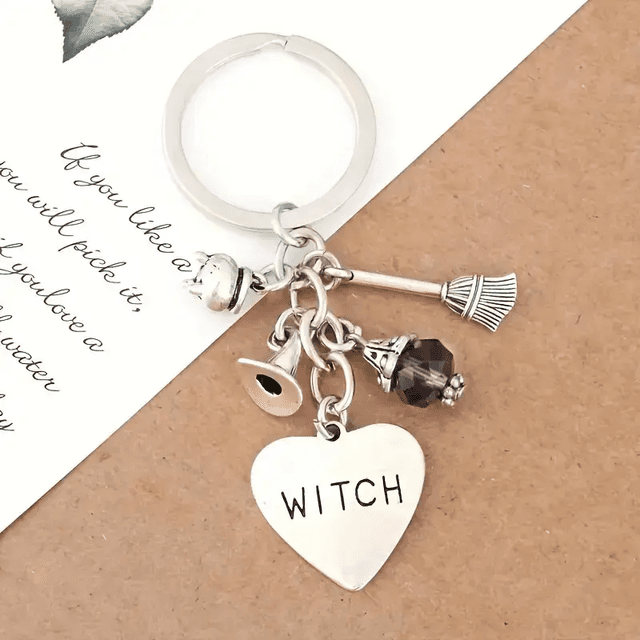 Witch Charm Keyring – Heart Pendant with Magical Charms