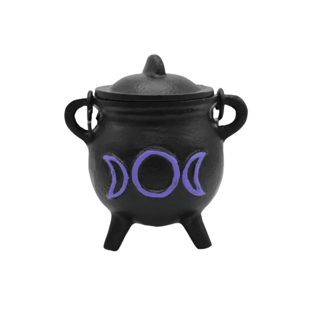 Cast Iron Triple Moon Cauldron - Black &amp; Purple