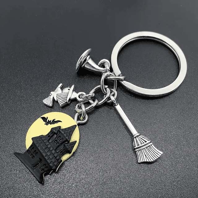 Haunted Moon &amp; Witch Charm Keyring