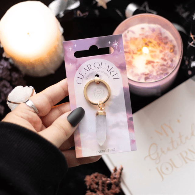Clear Quartz Crystal Point Keyring