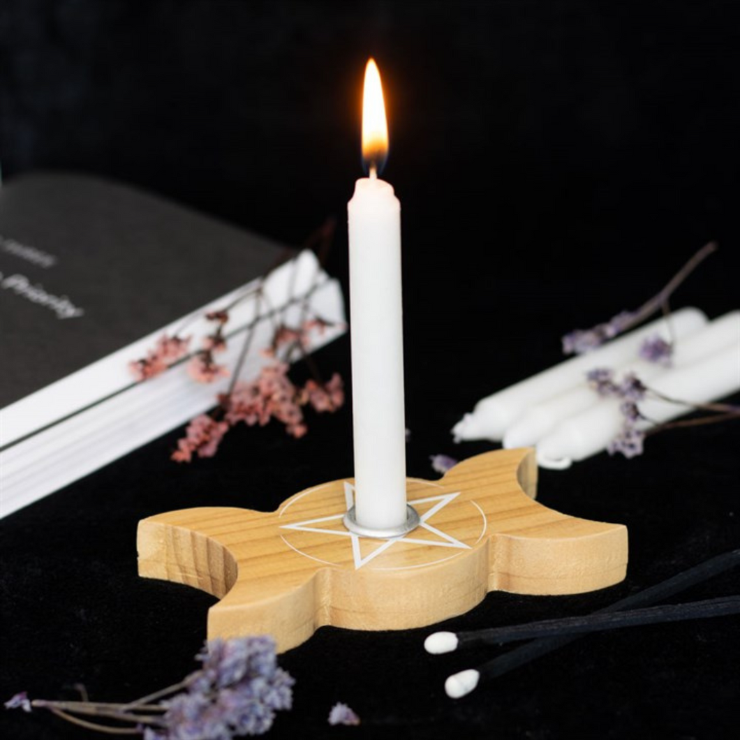 Radiant Triple Moon Spell Candle Holder in Natural Wood