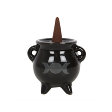 Load image into Gallery viewer, Triple Moon Cauldron Ceramic Incense Holder
