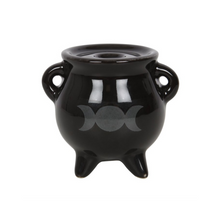 Load image into Gallery viewer, Triple Moon Cauldron Ceramic Incense Holder
