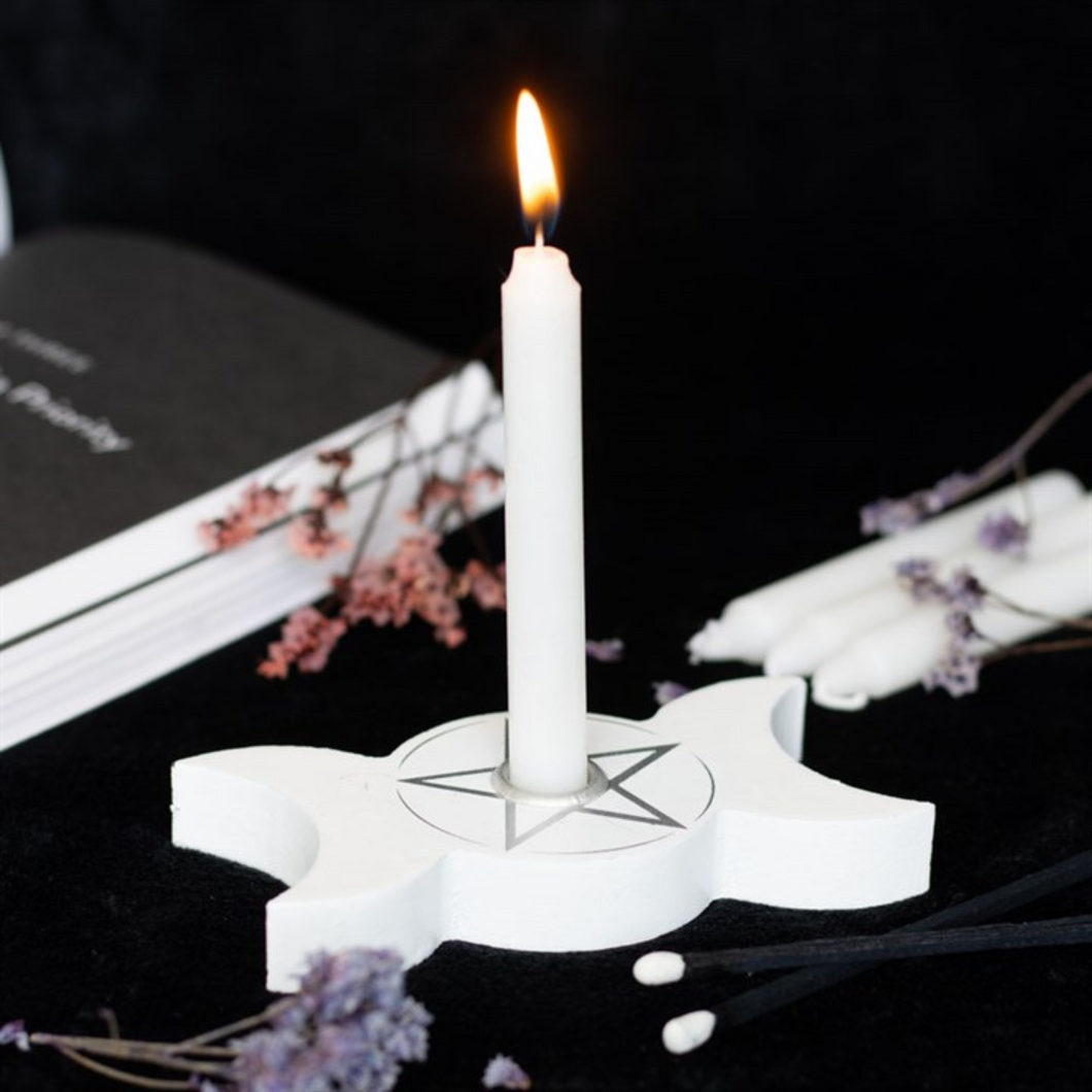 Mystical White Triple Moon Spell Candle Holder