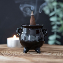 Load image into Gallery viewer, Triple Moon Cauldron Ceramic Incense Holder
