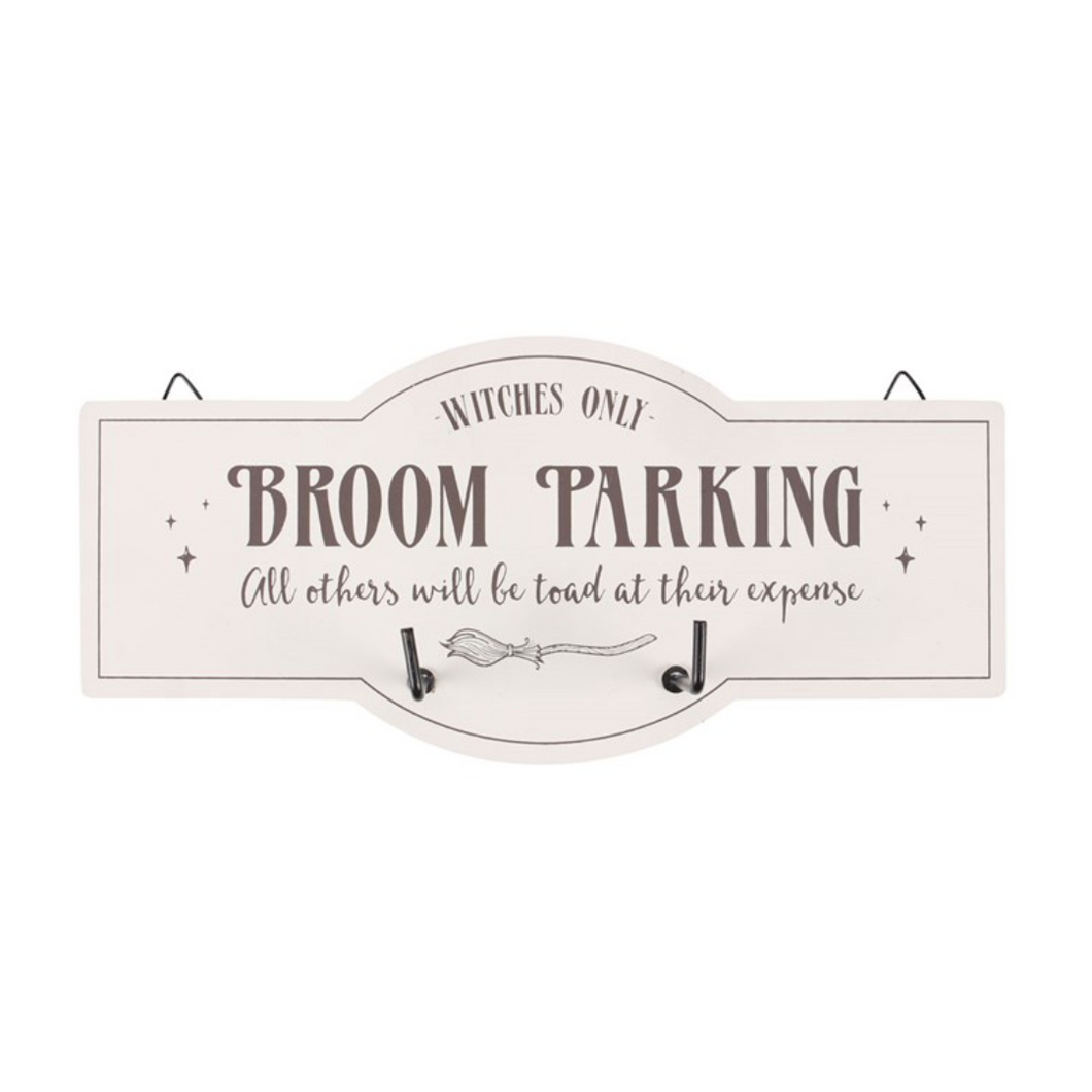 Witchy Broom Parking Wall Hook Sign