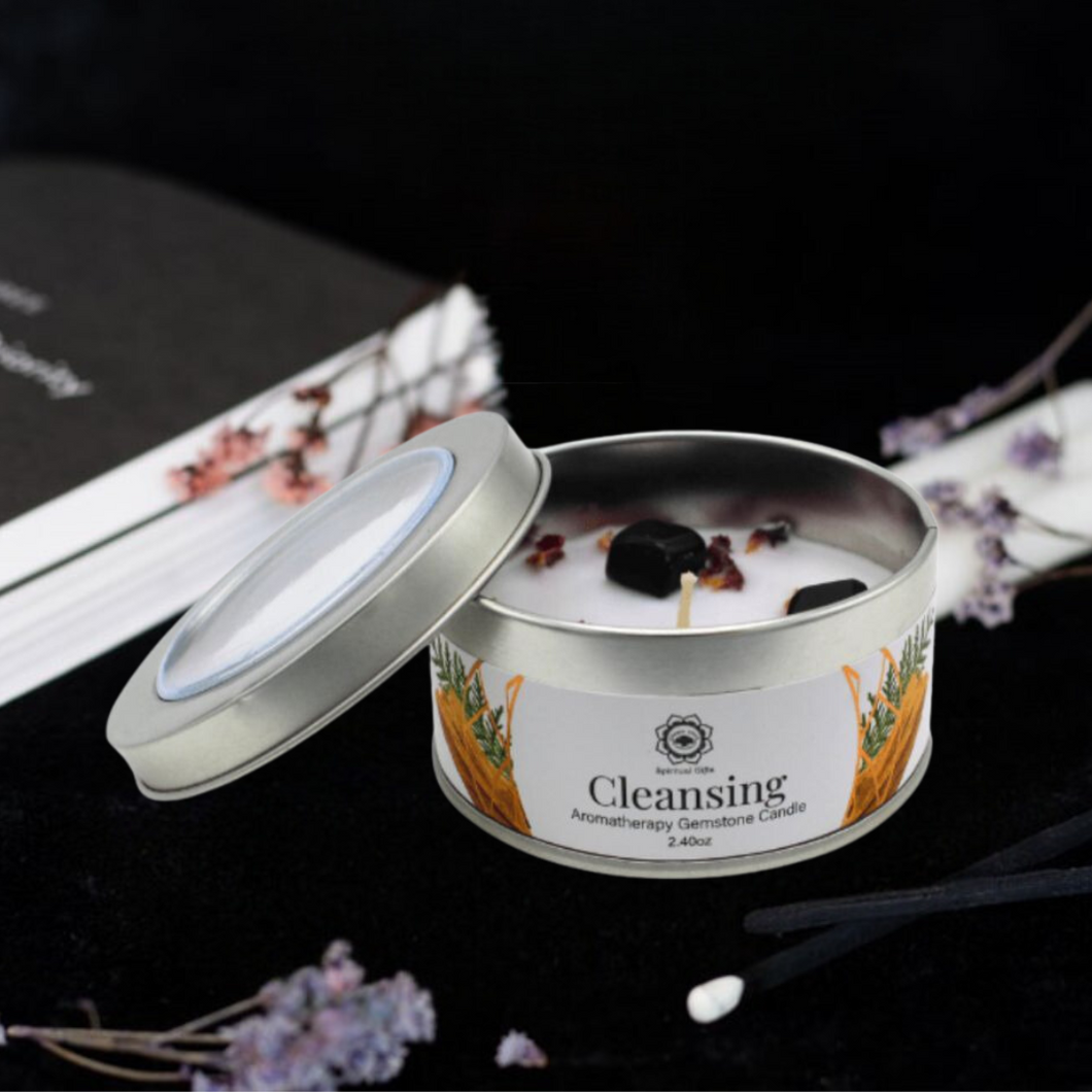 Sandalwood & Black Tourmaline Gemstone Cleansing Candle