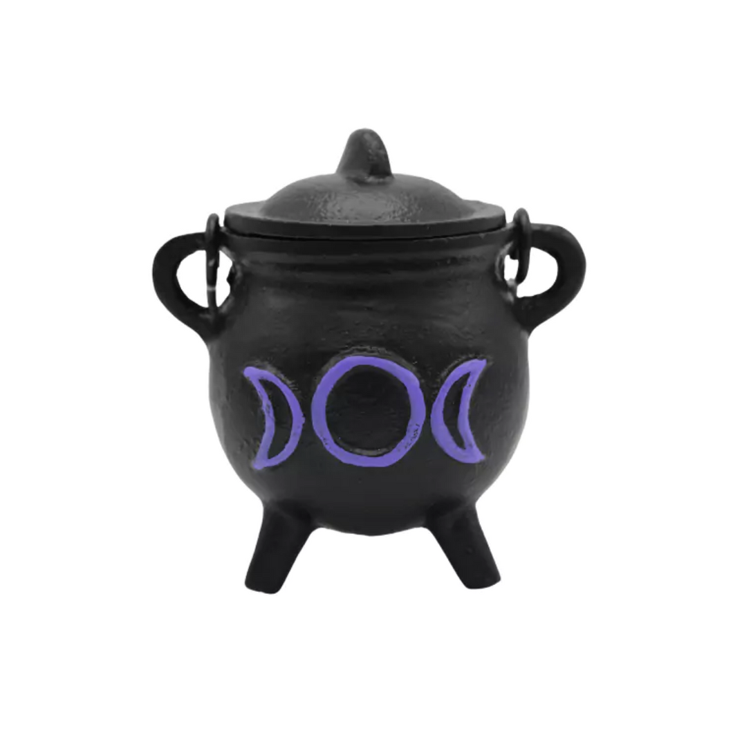 Cast Iron Triple Moon Cauldron - Black & Purple