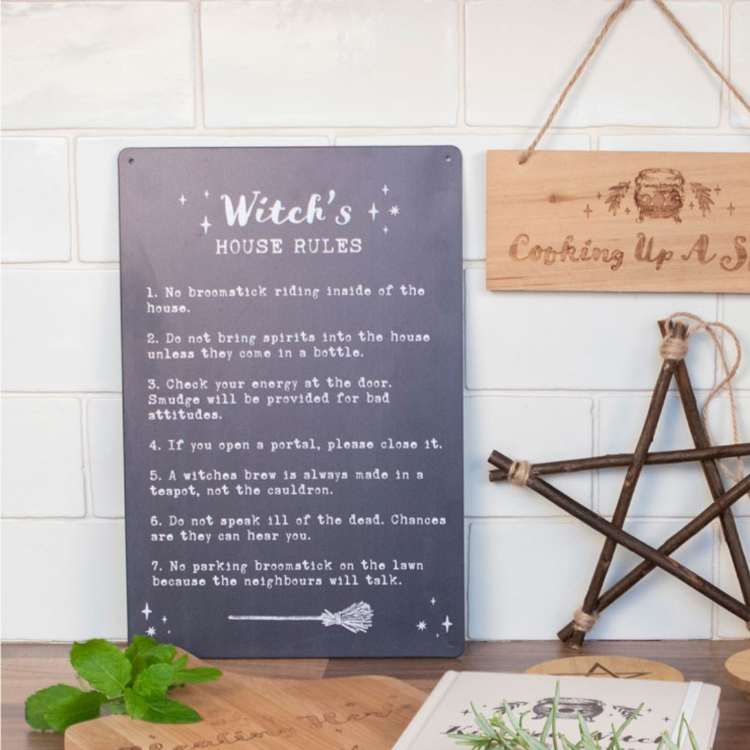 Enchanting Witch's House Rules Metal Sign