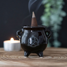 Cargar imagen en el visor de la galería, Triquetra Cauldron Ceramic Incense Holder
